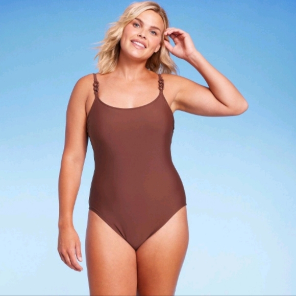 Kona Sol Women's Chain Link Medium Coverage One-piece Swimsuit ~ Brown - Picture 2 of 16